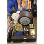 A TRAY OF CLOCKS TO INCLUDE MANTLE CLOCK, CARRIAGE CLOCKS ETC (TRAY/S NOT INCLUDED)