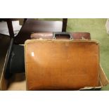 TWO VINTAGE SUITCASES AND A BOWLER HAT