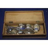 A BOX OF SILVER AND WHITE METAL ITEMS