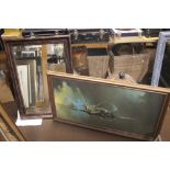 A FRAMED PRINT OF A SPITFIRE TOGETHER WITH A MIRROR