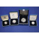 SILVER PROOFS £1- 1995 ND 1997, £2- 1995 ND £5 2012 IN CASES OF ISSUE, WITH COA'S (4)