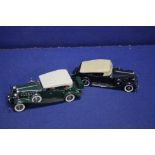 TWO DANBURY MINT CARS TO INCLUDE A BLUE 1936 PACKARD SPORT PHANTOM TOGETHER WITH A 1932 GREEN