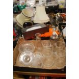 TWO TRAYS OF SUNDRIES AND GLASSWARE TO INCLUDE A SODA SYPHON (TRAY/S NOT INCLUDED)
