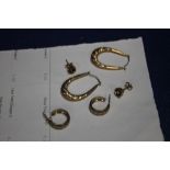 THREE PAIRS OF YELLOW METAL EARINGS