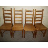 A SET F 4 SOLID PINE KITCHEN DINING CHAIRS