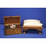 A WALNUT TEA CADDY TOGETHER WITH A STOOL