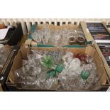TWO TRAYS OF ASSORTED GLASSWARE (TRAY/S NOT INCLUDED)