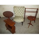 FIVE ITEMS TO INCLUDE A REPRODUCTION TABLE, TOWEL RAIL ETC