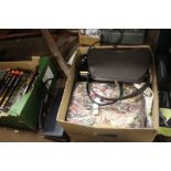 A TRAY OF VINTAGE HANDBAGS ETC (TRAY/S NOT INCLUDED)