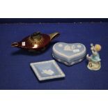 A ROYAL WORCESTER FIGURINE "DAYS OF THE WEEK" TOGETHER WITH A CARLTONWARE TABLE LIGHTER ETC