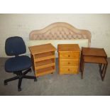 SIX ITEMS TO INCLUDE RETRO TEAK NEST OF TABLES, A PINE CHEST OF 3 DRAWERS ETC