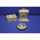 AN ONYX CLOCK TOGETHER WITH A TRINKET BOX AND A TABLE LIGHTER