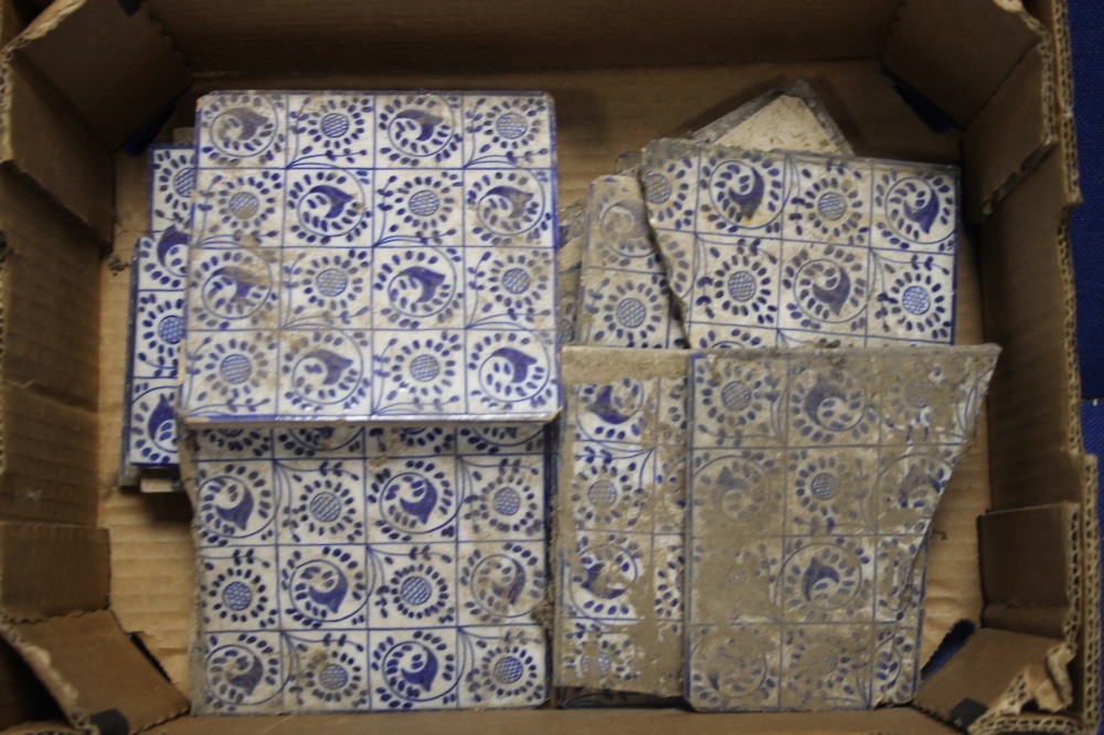 A COLLECTION OF EARLY DELFT BLUE AND WHITE TILES A/F