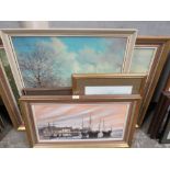 A COLLECTION OF FIVE ASSORTED PICTURES TO INCLUDE AN OIL ON BOARD BY WALTER ELLIOTT