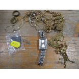 A SMALL COLLECTION OF COSTUME JEWELLERY, WRISTWATCH ETC