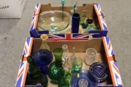 TWO TRAYS OF ASSORTED GLASSWARE TO INCLUDE STUDIO GLASS EXAMPLES