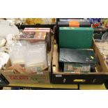 A COLLECTION OF ASSORTED STAMPS, FIRST DAY COVERS, POSTCARDS ETC., CONTAINED IN TWO TRAYS