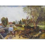 A LARGE OIL ON BOARD OF A CANAL AND COUNTRY SCENE SIGNED ? BIRD