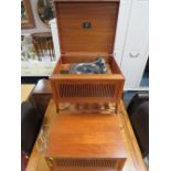 A MID CENTURY TEAK CASED DYNATRON RECORD PLAYER WITH GARRARD DECK AND DYNATRON SPEAKER