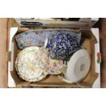 TWO TRAYS OF ASSORTED CERAMICS TO INCLUDE KITCHENALIA, CHINTZ WARE ETC