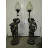 A PAIR OF SPELTER STYLE LAMPS IN THE FORM OF CAVALIERS
