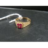 A FOUR STONE RUBY STYLE RING STAMPED 18CT - APPROX WEIGHT 3.5 G