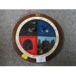 A CIRCULAR WOODEN PLAQUE 'C.O.S.A. NORTH WESTERN AREA NCB EST 1947'