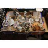 A TRAY OF ASSORTED FIGURES TO INCLUDE AN ORIENTAL GENTLEMAN, ART DECO FIGURE ETC