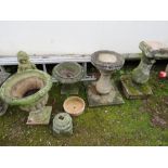 A COLLECTION OF GARDEN URNS, GIRL STATUE ETC (6)