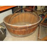 A VINTAGE LARGE BANDED HALF BARREL COOLER ? W-120 CM