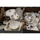 TWO TRAYS OF ASSORTED CHINA AND GLASSWARE TO INCLUDE ROYAL ALBERT ETC