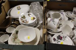 TWO TRAYS OF ASSORTED CHINA AND GLASSWARE TO INCLUDE ROYAL ALBERT ETC