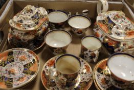 A TRAY OF OLD ROYAL CROWN DERBY TEAWARE ETC A/F WITH ANOTHER TRAY OF VICTORIAN TEAWARE