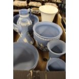 A TRAY OF WEDGWOOD BLUE JASPERWARE