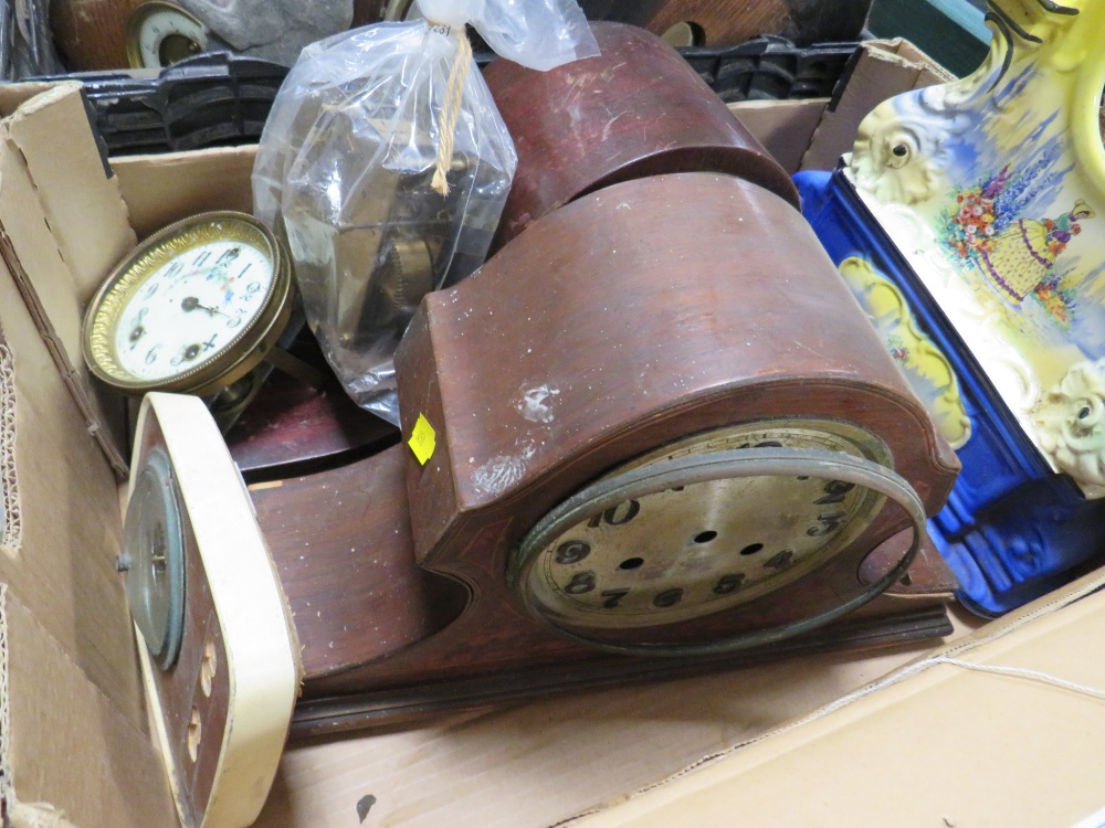 TWO TRAYS OF ASSORTED CLOCK PARTS MOVEMENTS AND CASES TOGETHER WITH A BOXED RAPPORT MYSTERY CLOCK - Image 6 of 7