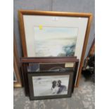 A FRAMED WATERCOLOUR BY JANE NORMAN PHILIPS TOGETHER WITH POLYANNA PICKERING PRINTS ETC
