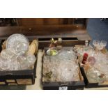 THREE TRAYS OF ASSORTED GLASSWARE TO INCLUDE CUT GLASS ETC
