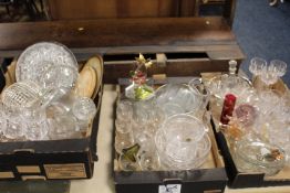 THREE TRAYS OF ASSORTED GLASSWARE TO INCLUDE CUT GLASS ETC