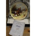 A BOXED SIGNED LIMITED EDITION AYNSLEY BOWL ENTITLED 'THE FOX' BY L WOODHOUSE, NUMBER 27 OF 50,