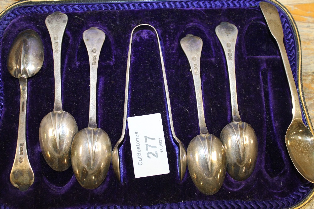 A COLLECTION OF HALLMARKED SPOONS AND TONGS ETC - Image 2 of 2