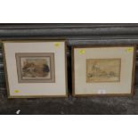 A FRAMED AND GLAZED JAMES DUFFIELD HARDING PENCIL DRAWING OF A RURAL LANDSCAPE TOGETHER WITH A