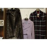 A DENNIS BASSO FAUX FUR LEOPARD PRINT JACKET TOGETHER WITH A HOUSE OF BRUAR TRIM COAT WITH LABELS
