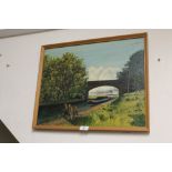 A FRAMED OIL ON BOARD OF A HORSE TOWING A NARROW BOAT BY DAVID NORMAN SIGNED UPPER RIGHT