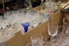 THREE TRAYS OF ASSORTED GLASSWARE ETC TO INCLUDE DRESSING TABLE ITEMS