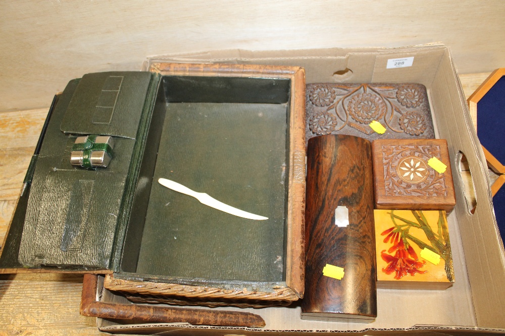 A SELECTION OF ASSORTED TREEN, BOXES AND WICKER / ALLIGATOR SKIN TRAVEL / LETTERBOX ETC - Image 2 of 2