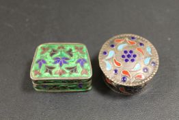 TWO SILVER AND ENAMEL PILL BOXES STAMPED 925