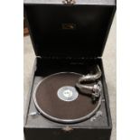 A HMV PORTABLE GRAMOPHONE - UNCHECKED