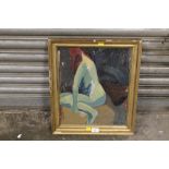 A GILT FRAMED MODERNIST OIL ON BOARD OF A FEMALE NUDE - POSSIBLY M BONNUNO 1919 ? INITIALED LOWER