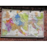 A LARGE ROLLABLE WALL MAP BY GEORGE WESTERMANN SHOWING EUROPE IN THE TIME OF OTTONES AND SALIANS