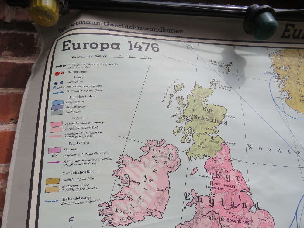 A LARGE ROLLABLE WALL MAP BY GEORGE WESTERMANN SHOWING EUROPE IN THE TIME OF THE 15TH CENTURY - - Image 5 of 5